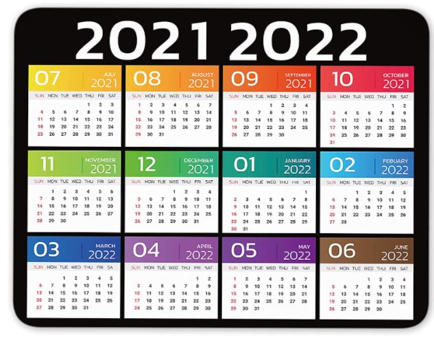 2021 2022 Calendar Colorful Year 2021 2022 Mouse Pad Anti Slip Personalized Rectangle Gaming Rubber Backing Mousepad